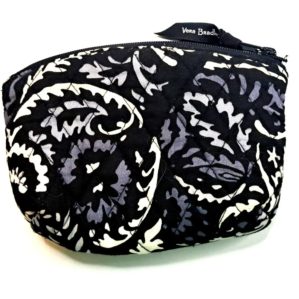 Vera Bradley Paisley Noir Mirror Cosmetic Makeup‎ Bag Black White 6x5x2